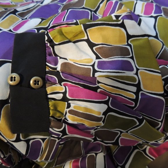 Trina Turk Sz 2 Dress Geometric Print Long Sleeve Y Neck Line Cotton Silk Blend - Picture 4 of 4